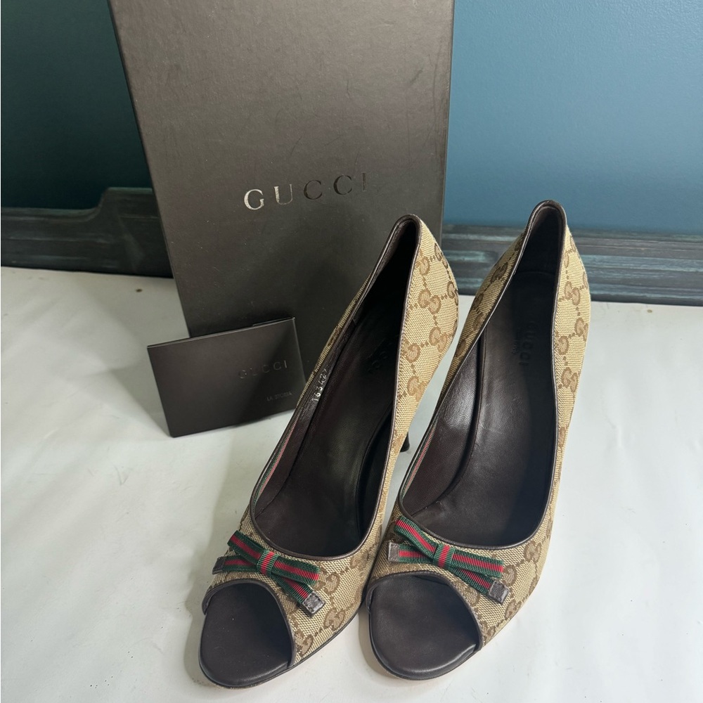 Gucci GG Monogram Open Toe 163429 D’orsay Heel